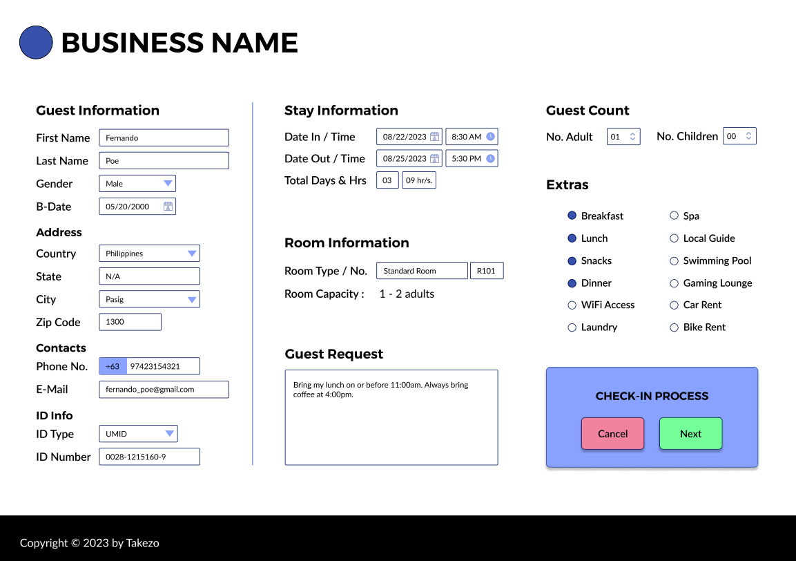 Hotel Management System Check-in (UI)